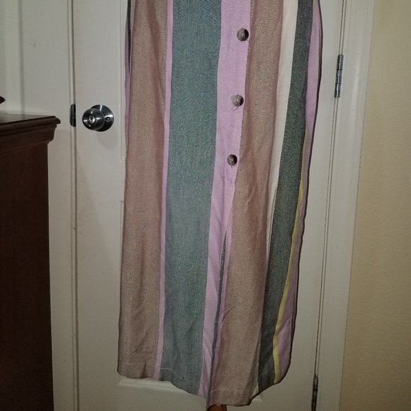Patrons of Peace Mocha Multicolor Striped Buttons Front Dress Medium Small NEW - Picture 3 of 11
